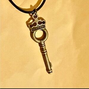 Crown Key Pendant Necklace in Antique Silver-Tone
